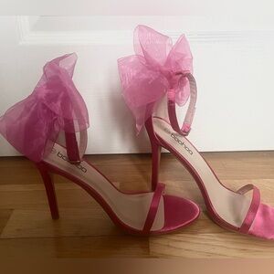 Boohoo Fuchsia Heels with Sheer Bow Pink